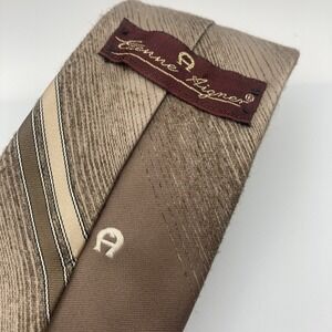 Etienne Aigner Neck Tie Tan Brown Stripe  Logo‎ Mens